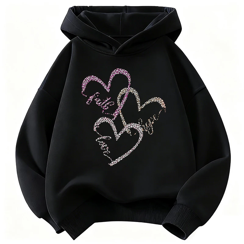 Kapuzenpullover mit Leopardenmuster und Liebesherz-Design, Kinder-Sweatshirt, süßer Kapuzenpullover für Jungen und Mädchen, Herbst, Frühling, Freizeitkleidung