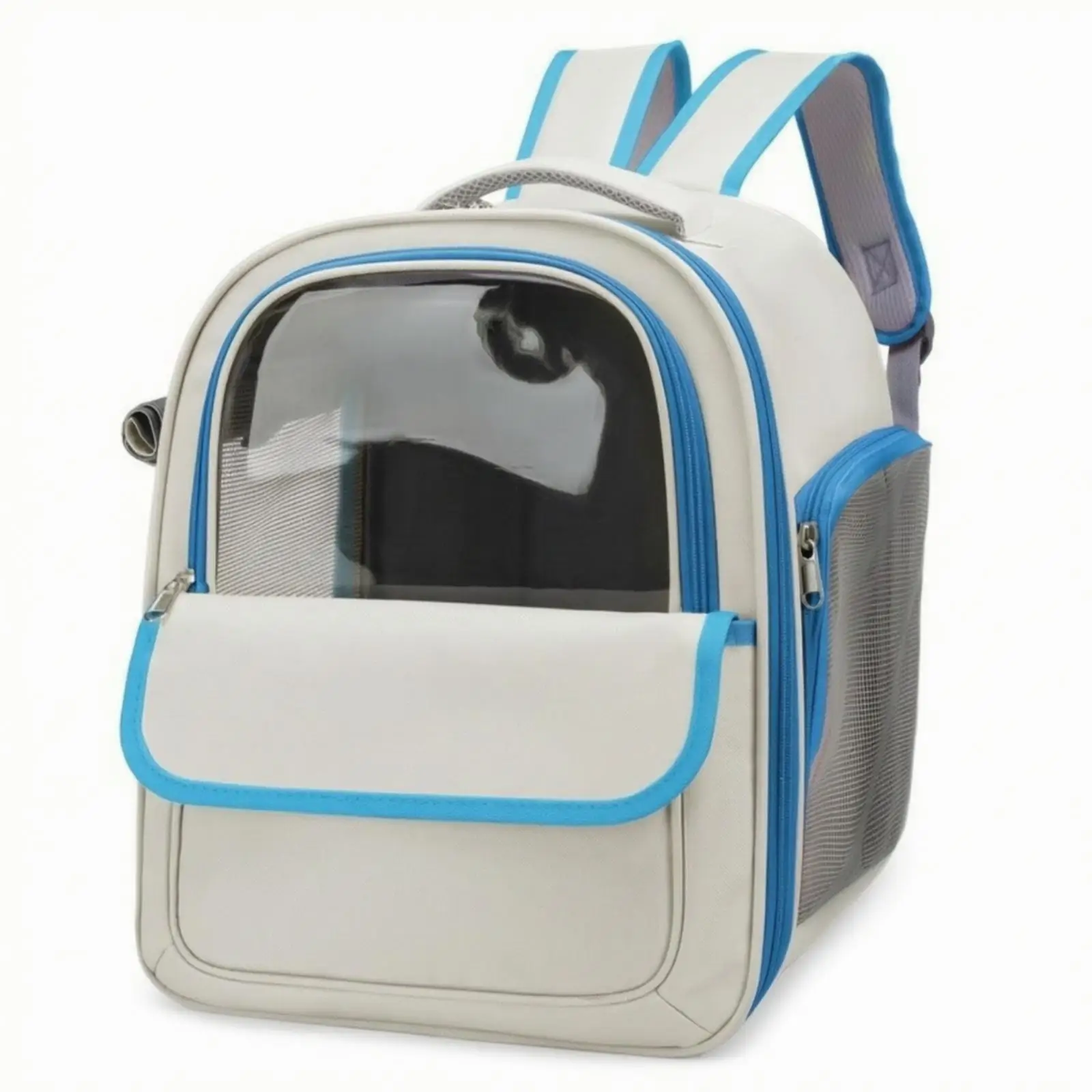 Backpack Pet Carrier for Small Animals with Transparent Panel and Comfortable Shoulder Straps for Travel