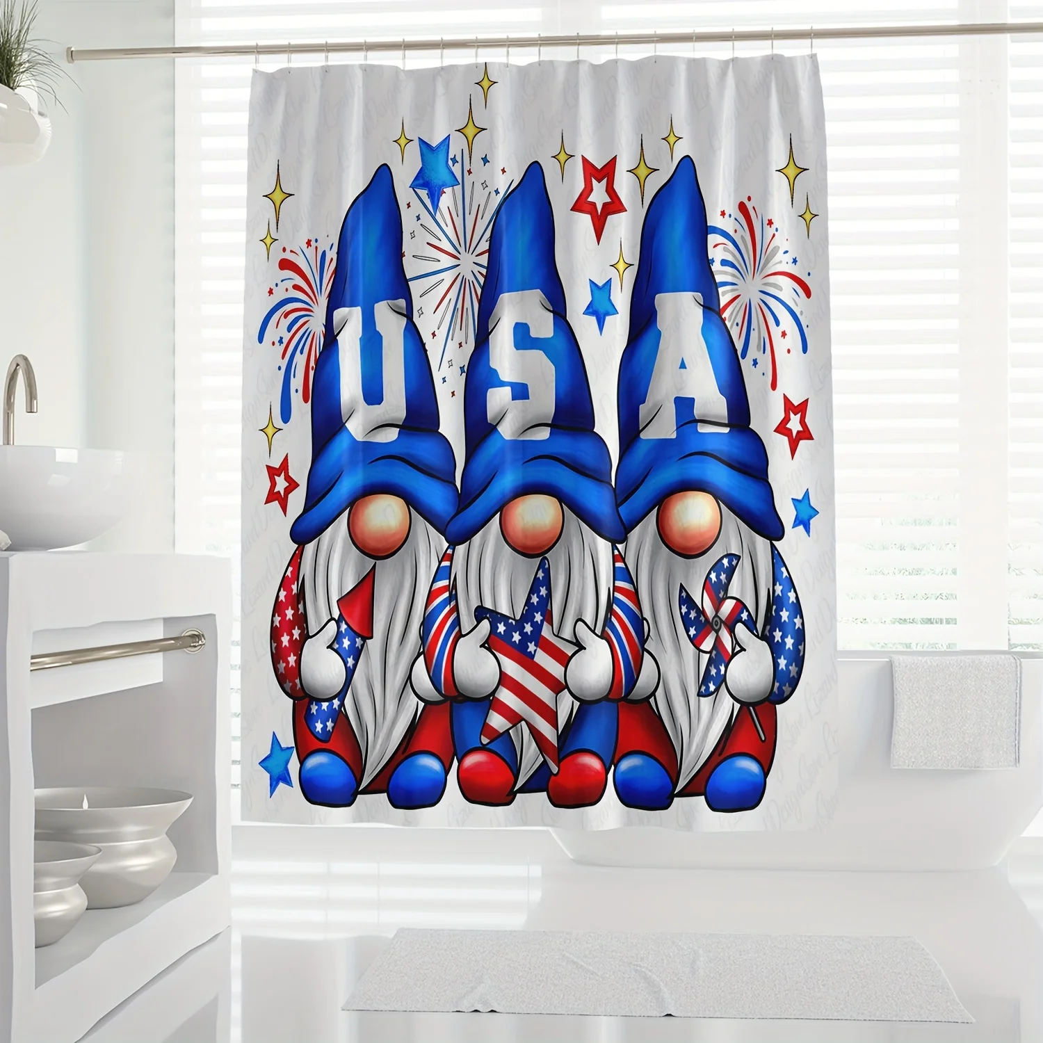 

1 шт. занавеска для душа с узором патриотических гномов, водонепроницаемая занавеска для душа с крючками, перегородка для ванной комнаты, аксессуары для ванной комнаты