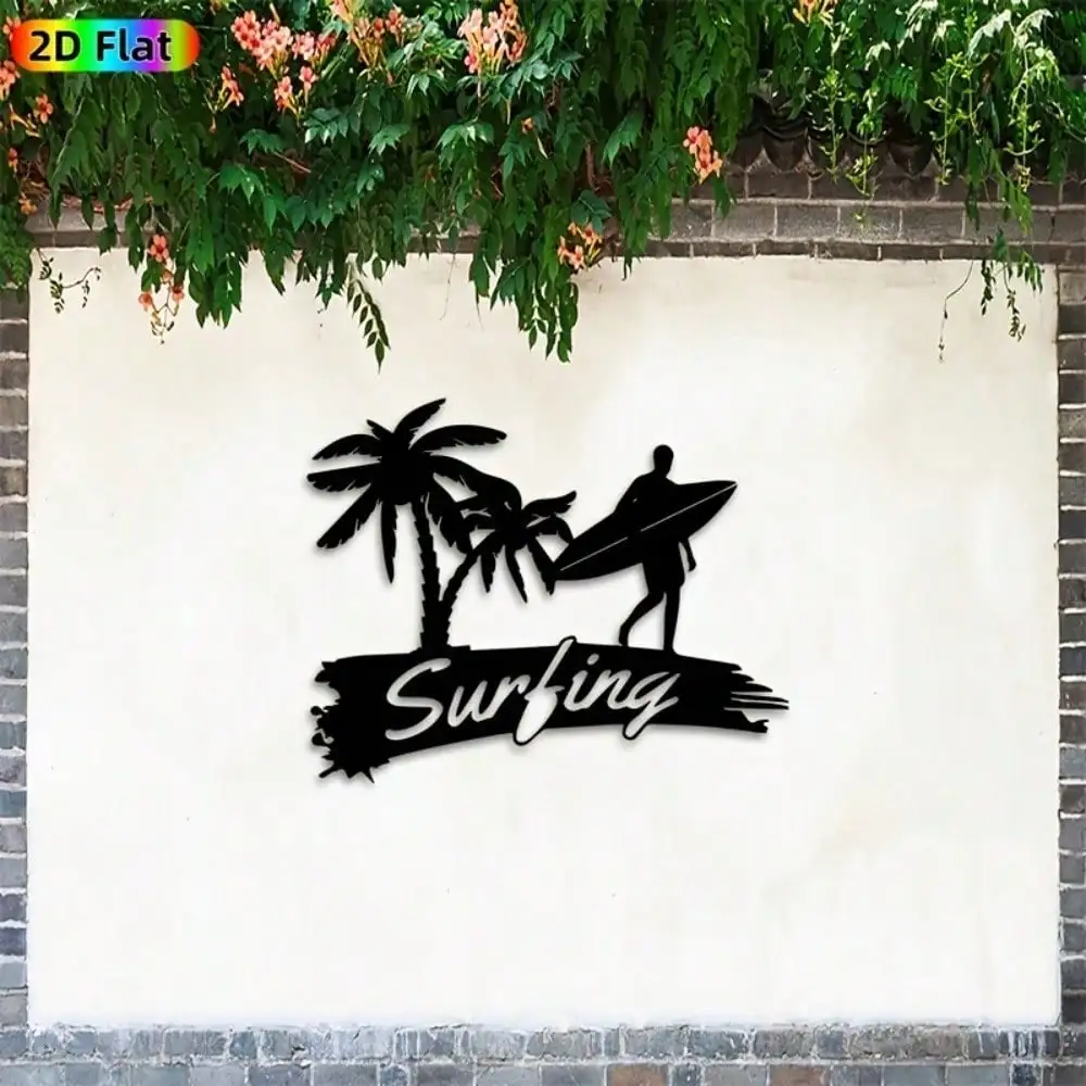 CIFbuy Metal Wall Art 2D Flat Surfing Silhouette Coastal Beach Decor Weather-Resistant Outdoor Patio Yard Garden Statue Mural