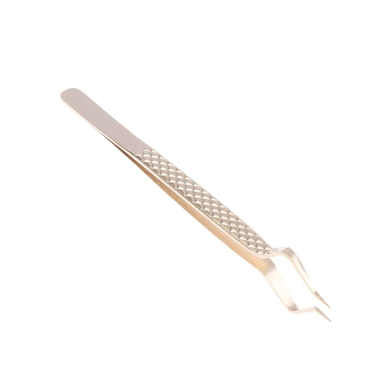 Anti-Static สแตนเลสสตีลแหนบความแม่นยําสูงทองโค้งตรงขนตาพัดลมแหนบคิ้วเล็บเครื่องมือแต่งหน้า