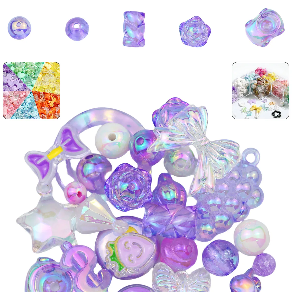 الأرجواني 60 جرام الاكريليك متعدد الألوان مختلط نمط فضفاض الخرز لصنع المجوهرات أساور سلاسل الهاتف المعلقات لوازم النتائج