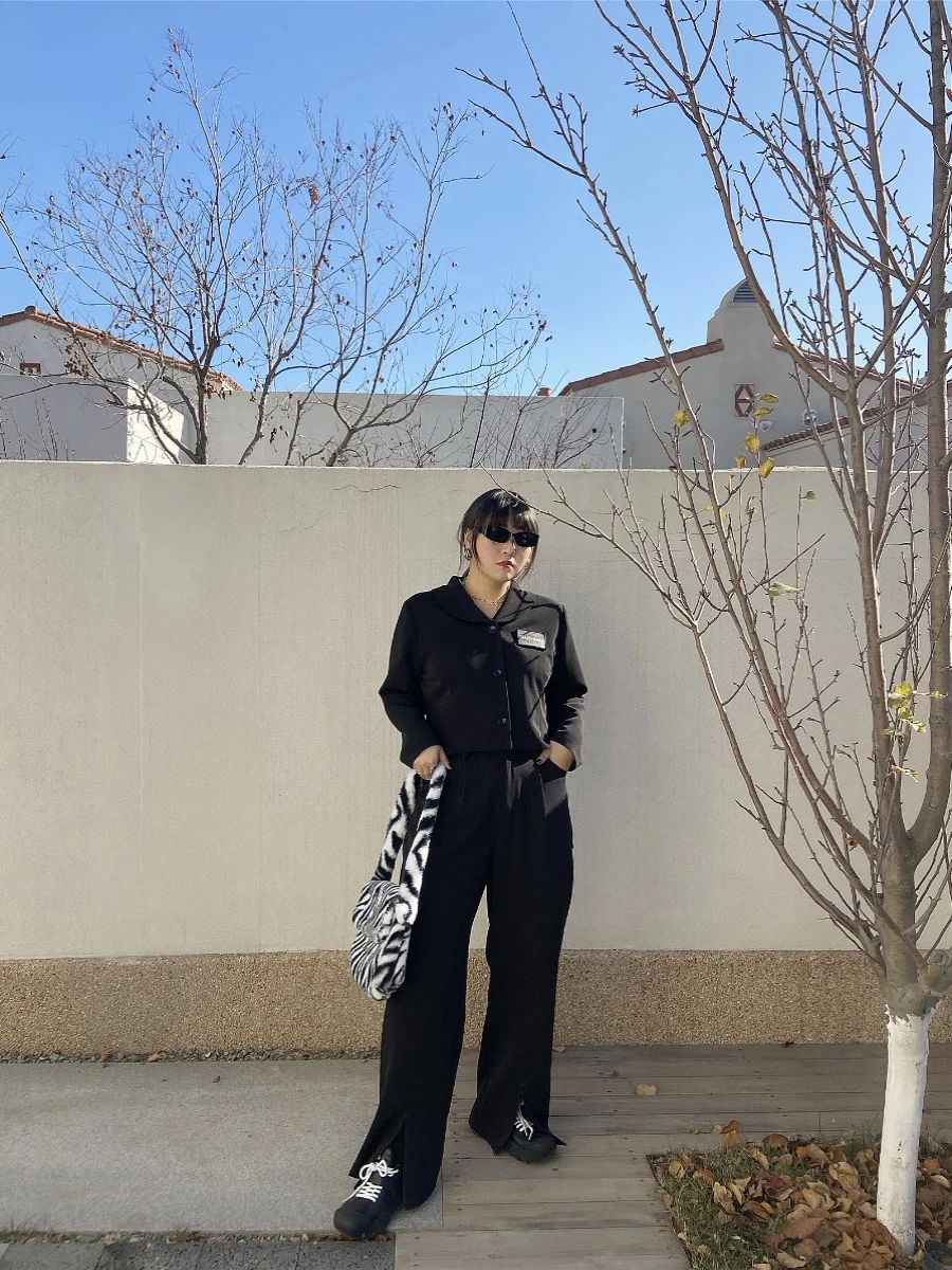 

High Waist Wide Leg Suit Pants Women's Casual Faion Split Design plus Size Pants Slimming Versatile Long Pants