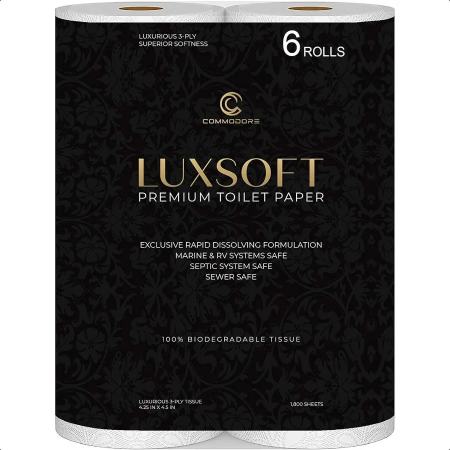 

LUXSOFT Premium 3Ply Toilet Paper 6 Rolls of Ultra Soft QuickDissoing Tissue Septic Safe RV and Marine Friendly Designed for Co