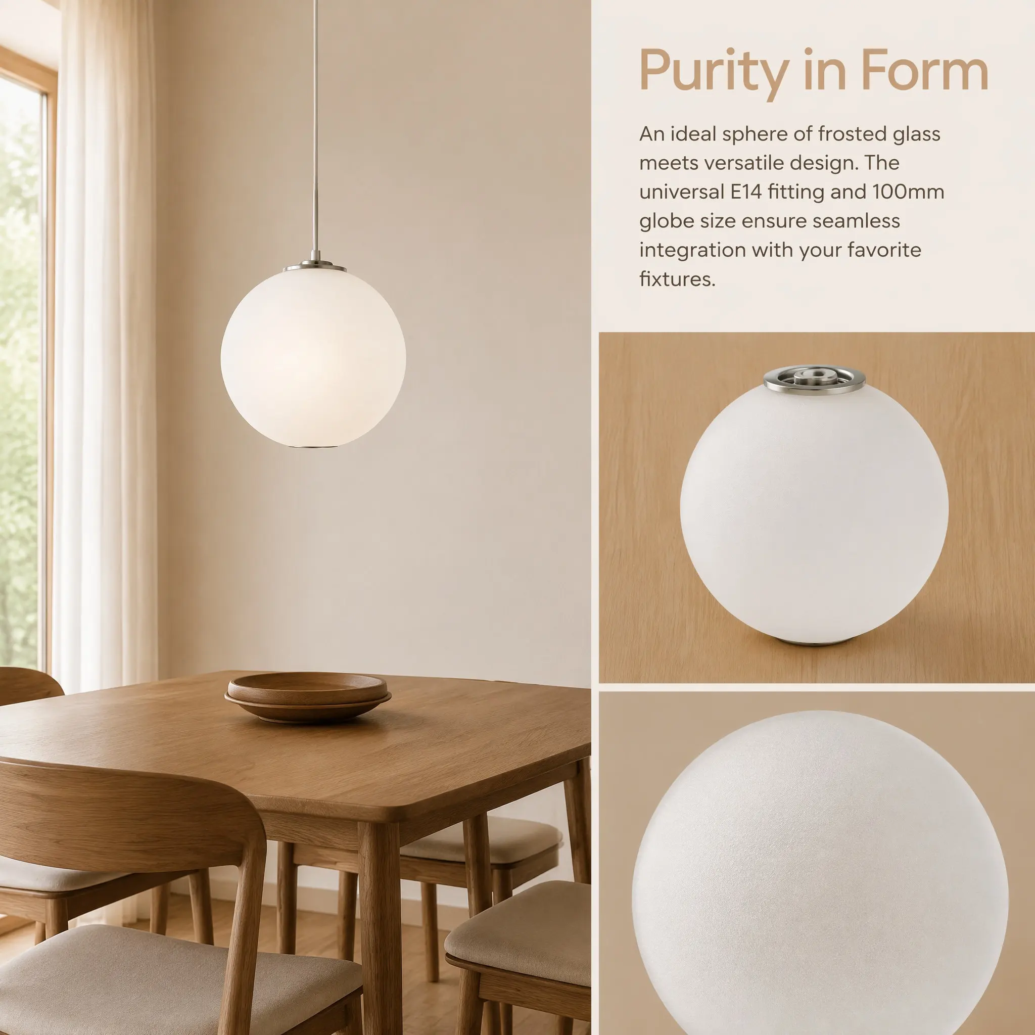 Glass Globe Lamp Shade Frosted Finish E14 100Mm Replacement for Pendant Lamp Chandelier Wall Light Modern Classic Decor Diffused