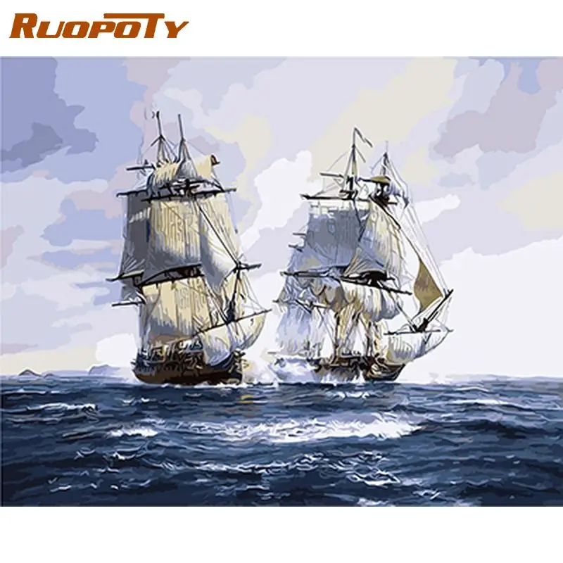 RUOPOTY Acrylic Painting By Numbers For Adults Decorative Painting Sail Boat Seascape Gift Handpainted Diy Crafts Picture Paint