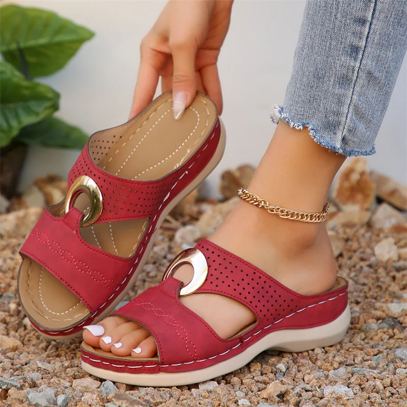 Summer Women Wedge SandalsPremium OrthopedicOpen ToeSlippers Vintage Anti-Slip Leather CasualFemalePlatform Retro Shoes