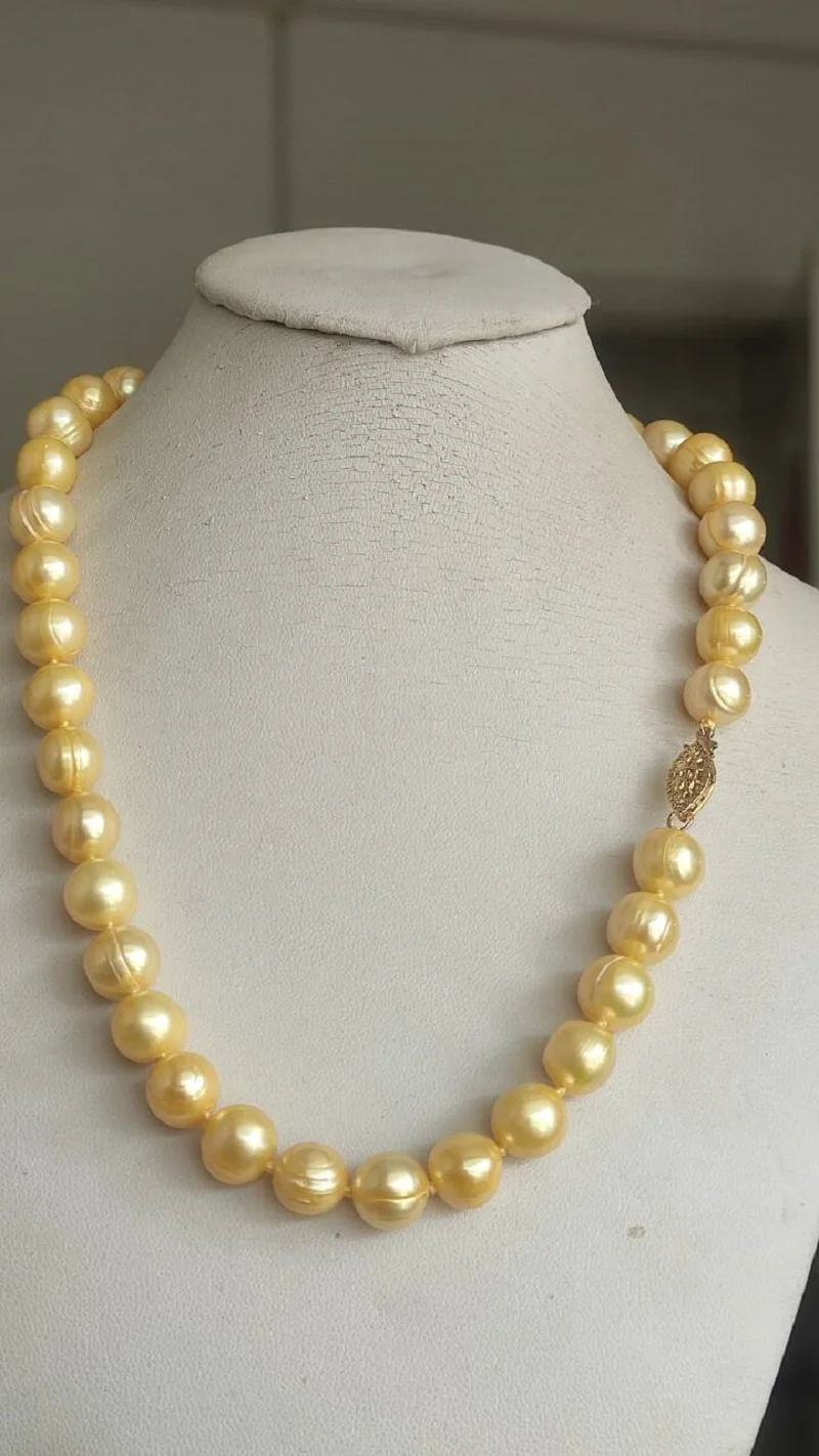 36 in 18in 52in natural 11-12mm South Sea gold pearl necklace  14K gold buckle Exquisite jewelry and beautiful gifts