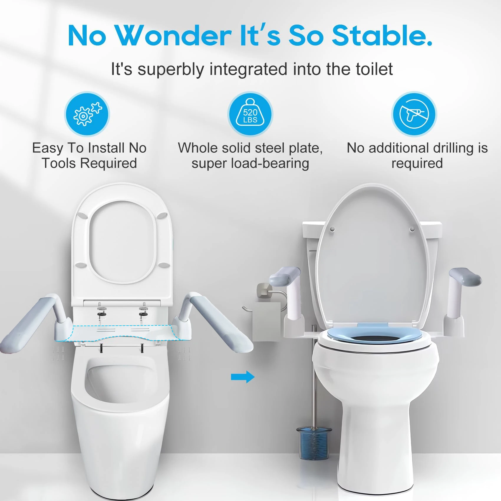 

exclusive supply Toilet Safety Rack Adjustable Armrest Stainless Steel 304 Toilet Accessory Button
