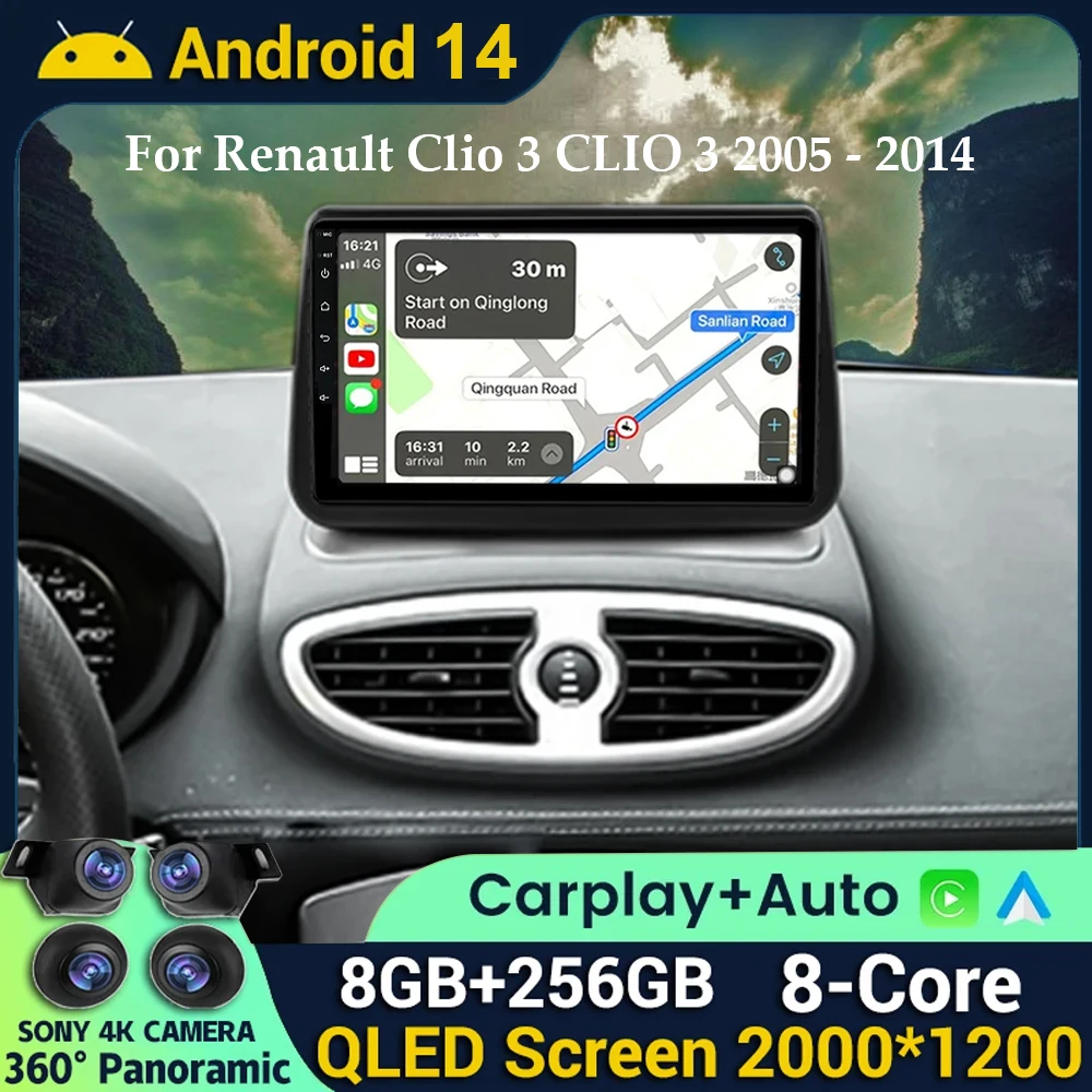 Android 14 Auto Carplay 360 Camera For Renault Clio 3 CLIO 3 2005 - 2014 4G+WIFI Car Radio Multimedia Navi GPS Stereo Player DSP