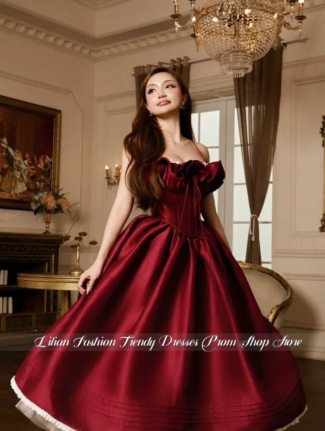 Vestido de noche sin tirantes color Burdeos personalizado, vestido de fiesta con corsé ajustado y hombros descubiertos, vestido de fiesta para ocasiones formales, vestido de fiesta de bienvenida