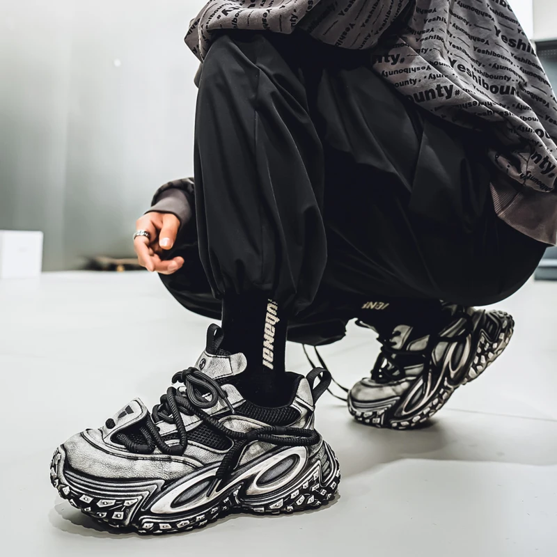 

Chunky Sneaker Plus Size 45 46 Mens Designer Tire Sole Sport Shoes Fashion Casual Leather Fabric Height Increased Platform Shoes