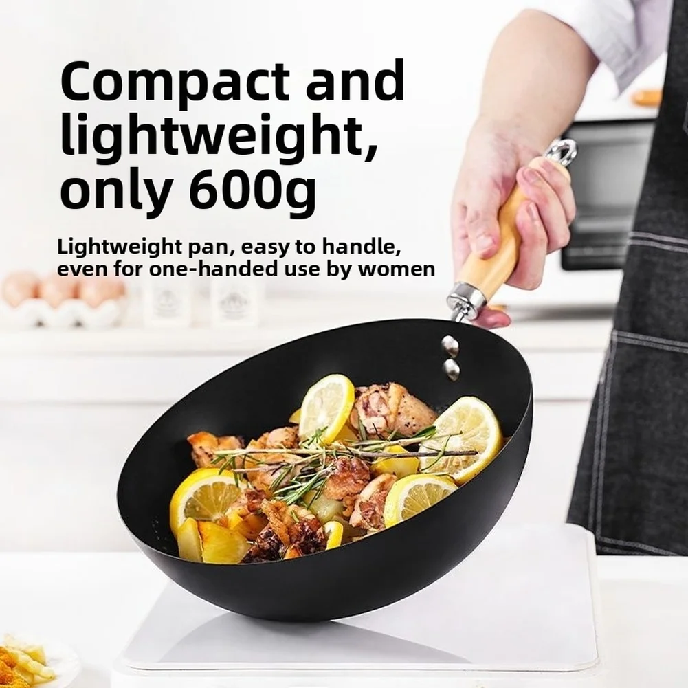 Cast Iron Stir Fry Wok Sized for One Person Compatible with Induction Cooktops Gas Ranges Electric Stoves and Ceramic Cooktops