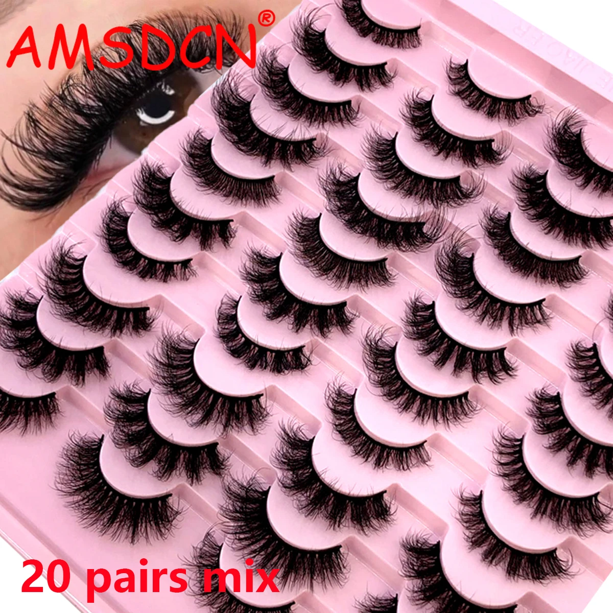 AMSDCN 20 Double Eyelash Natural Fluffy Thick Artificial Mink Eyelash Long lasting Fluffy Dramatic Curling Eyelash Extension eye