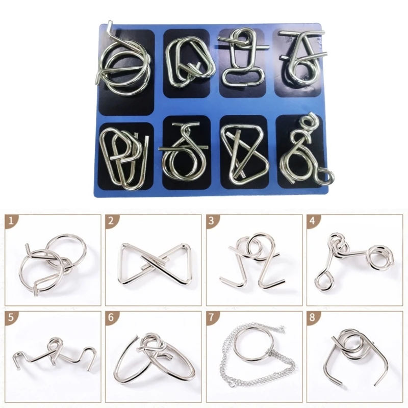 Rompecabezas chino 9 anillos, rompecabezas Metal para cerebro, juguete bloqueo con hebilla inteligencia