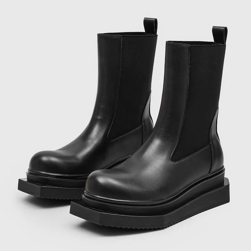 

men luxury fashion stage nightclub high chelsea boots slip-on soft leather shoes cowboy platform boot cool long motorcycle botas