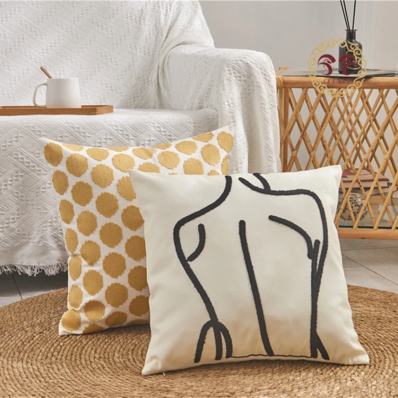 45x45cm Nordic Popular Style Daisy Flower Yellow Embroidered Pillow Cover Orange Cushion Cover for Living Room Sofa Home Decir