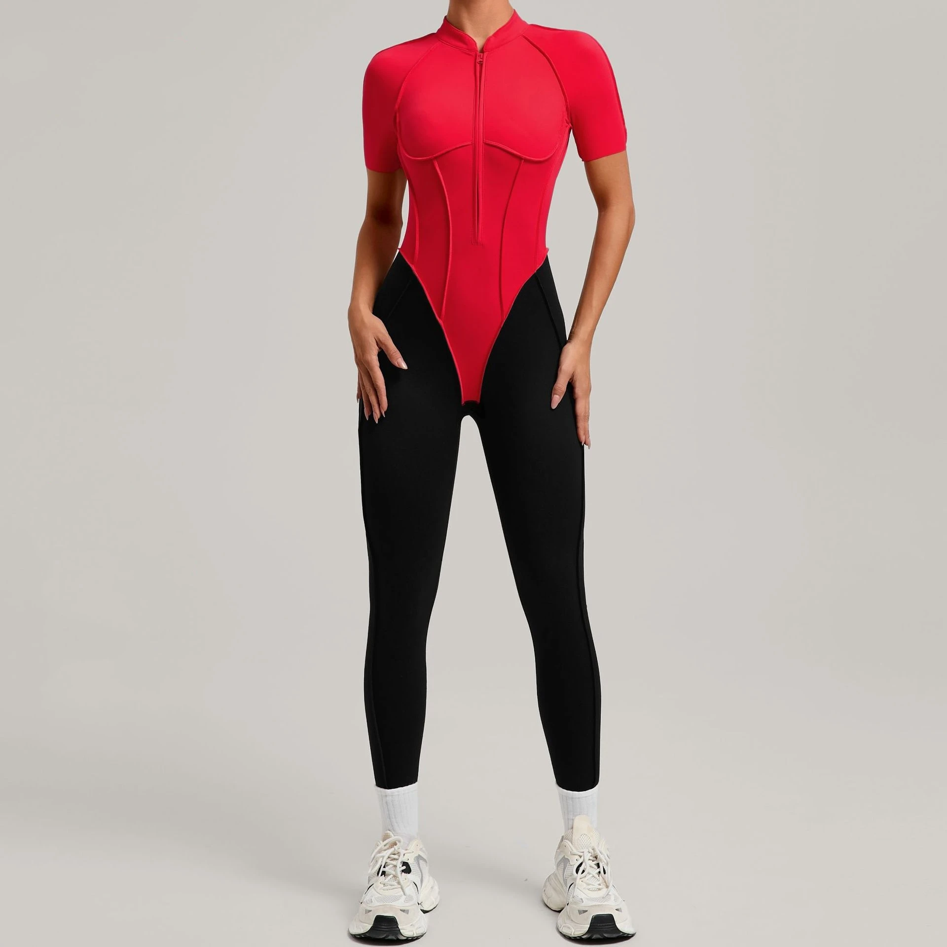 

Women's Jumpsuits Backless One-Piece Suit Zipper Short Sleeve Yoga Set Gym Workout Clothes Fitness Bodysuit Sportswear Tracksuit