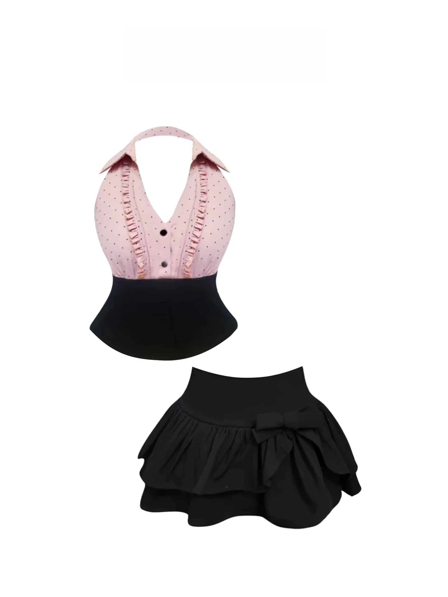 

HEZA Летний женский комплект в горошек с высокой талией и пышной юбкой с узлом для больших размеров