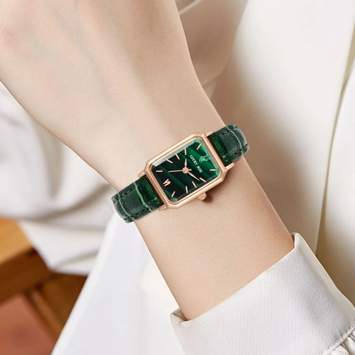 LUCKY FOX Women Watches Fashion Green Square Leather Quartz Watch Luxury Ladies Wristwatch Girlfriend Gift