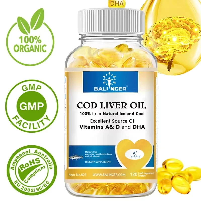 

Natural Cod Liver Oil Softgels - Rich in Omega-3, EPA, DHA, Vitamin A, D - Supports Heart, Brain, Immune, Joint and Eye Health