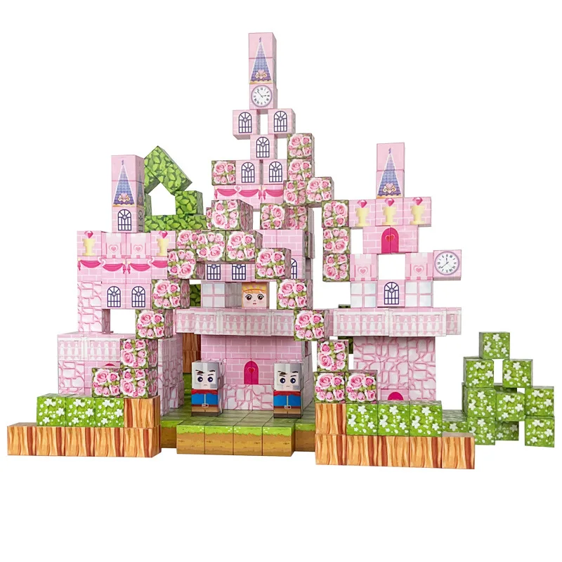Pink castle magnetic building block set, suitable for boys and girls over 3 years old DIY to improve hand skills and creativity