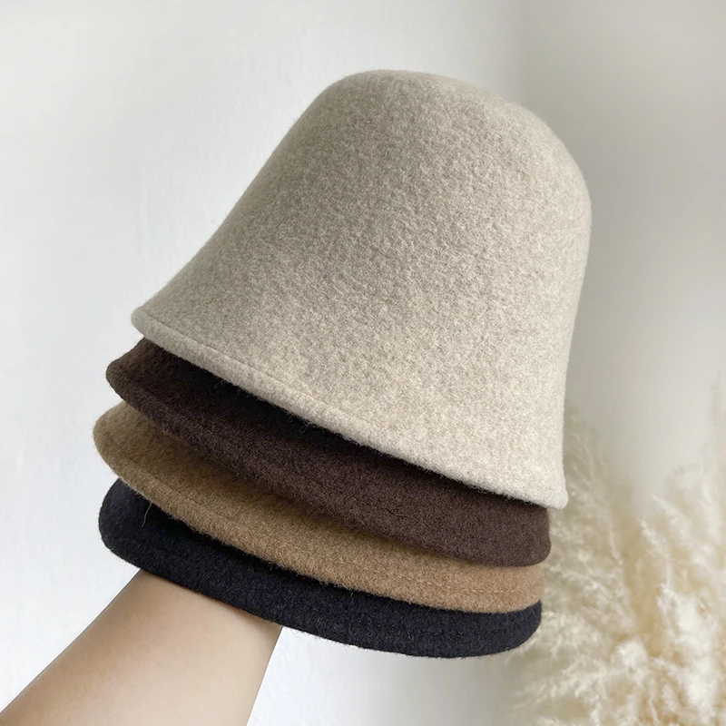 

Винтажная элегантная шляпа-ведро из 100% шерсти с верхней строчкой, женская осенне-зимняя модная рыбацкая кепка в форме колокольчика, дата, отдых