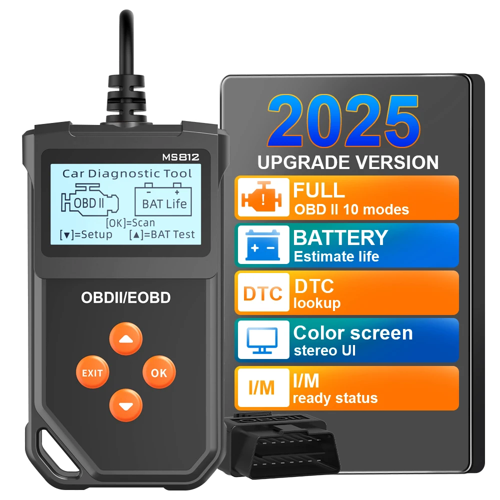 

Автомобильный считыватель кодов OBD2, автомобильные диагностические инструменты, тестер аккумулятора, код неисправности, проверка системы двигателя, многоязычная MS812