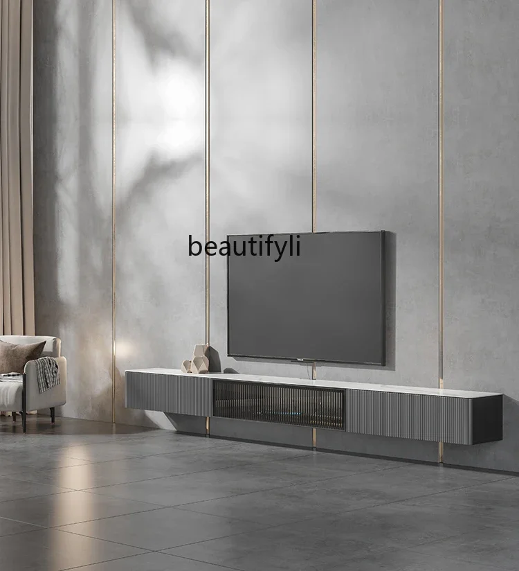 TV Cabinet Wall-Mounted Narrow Modern Simple Suspended Modern Rock Slab Coffee Table Combination Wall Cabinet