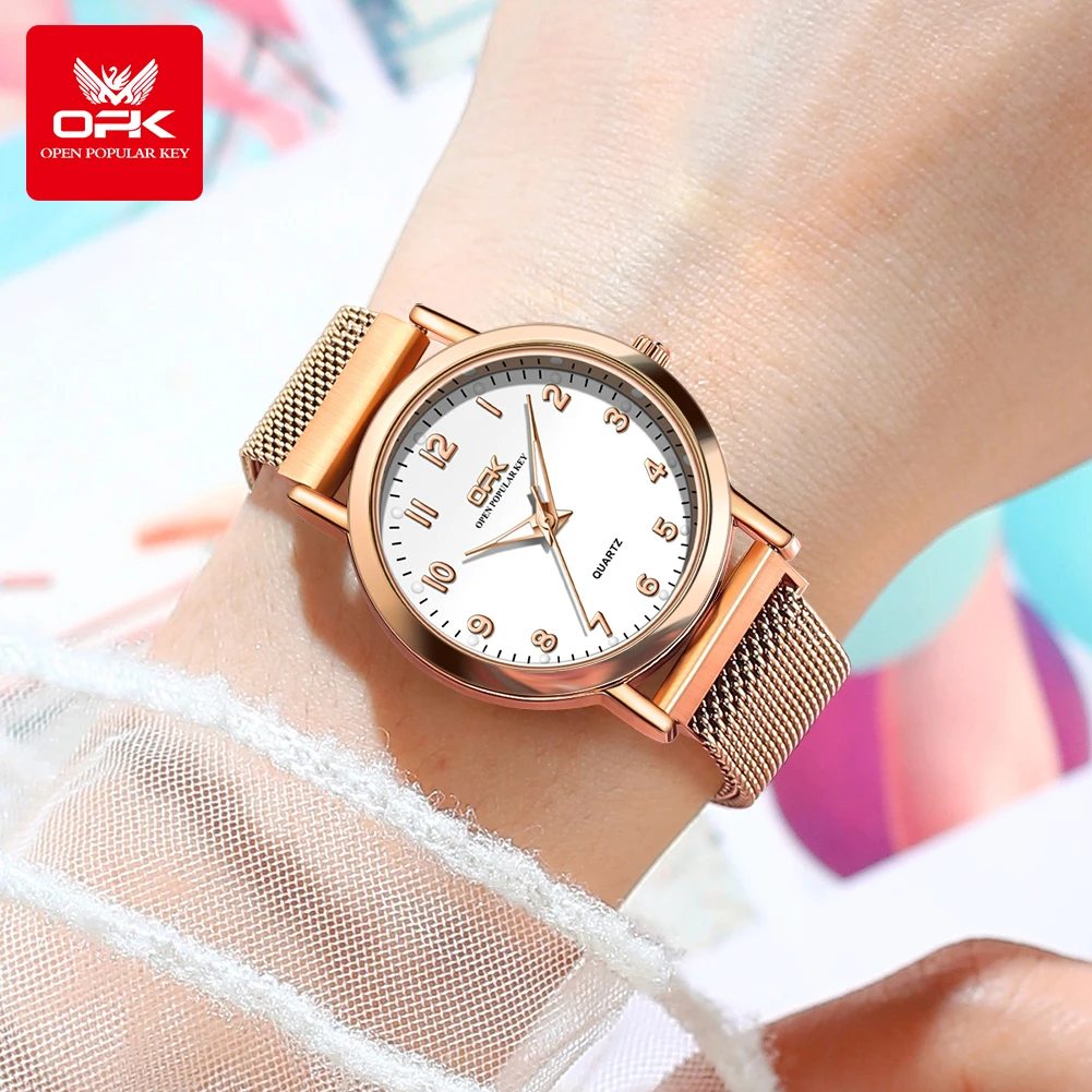 OPK 8115 Women\'s Watches Simple Fashion Original Wrist Watch Stainless Steel Mesh Strap Waterproof Luminous Watch For Women