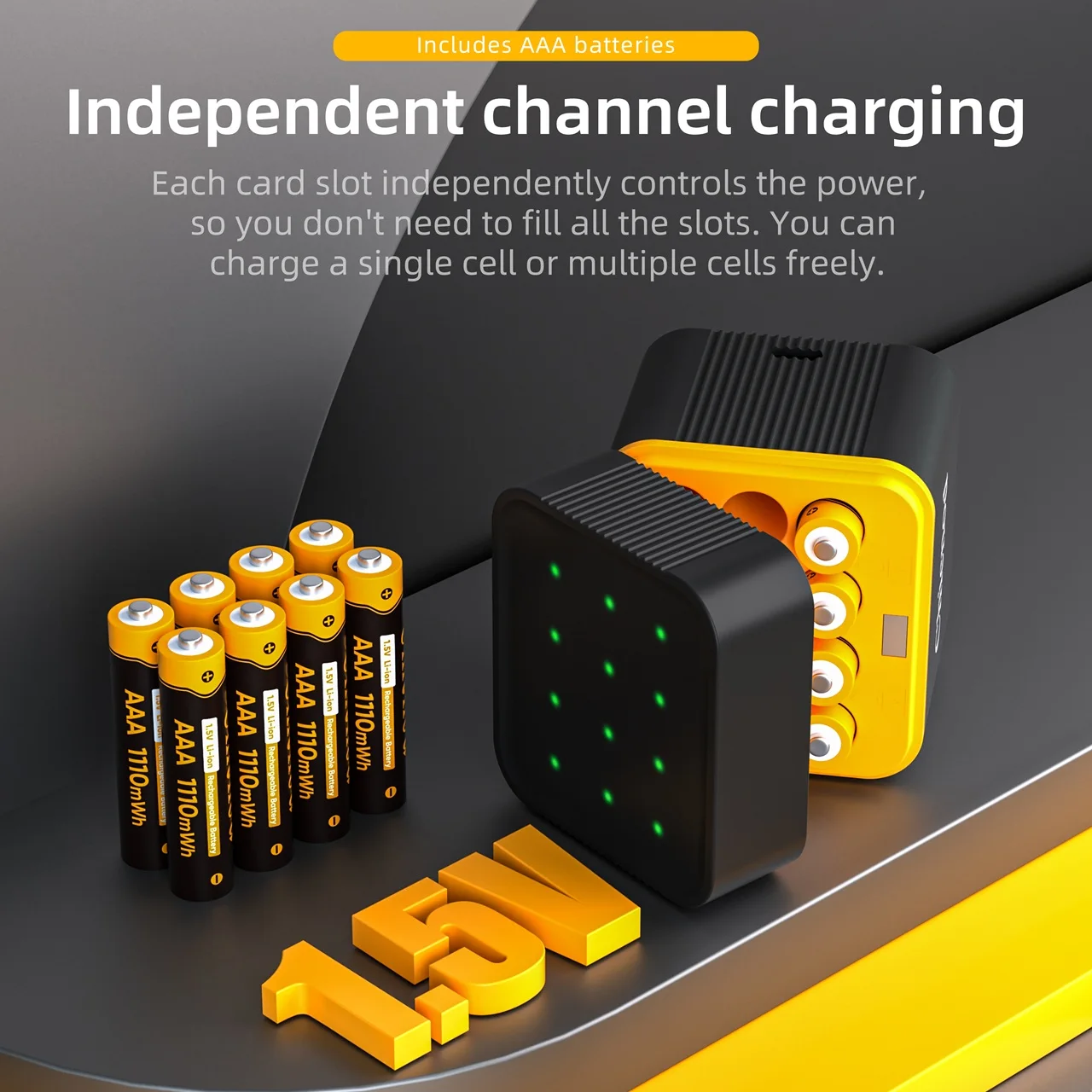 Chicnod 1.5V AAA Rechargeable Battery 1110mWh USB-C Li-ion Batteries with 8/12-Slot Flip-Top Smart Charger Box For Flashlights