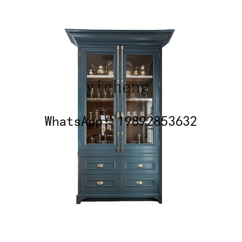 

P30 Solid Wood Home Kitchen Wall-Mounted Storage Cabinet Vintage Ocean Blue Living Room Floor High Cabinet