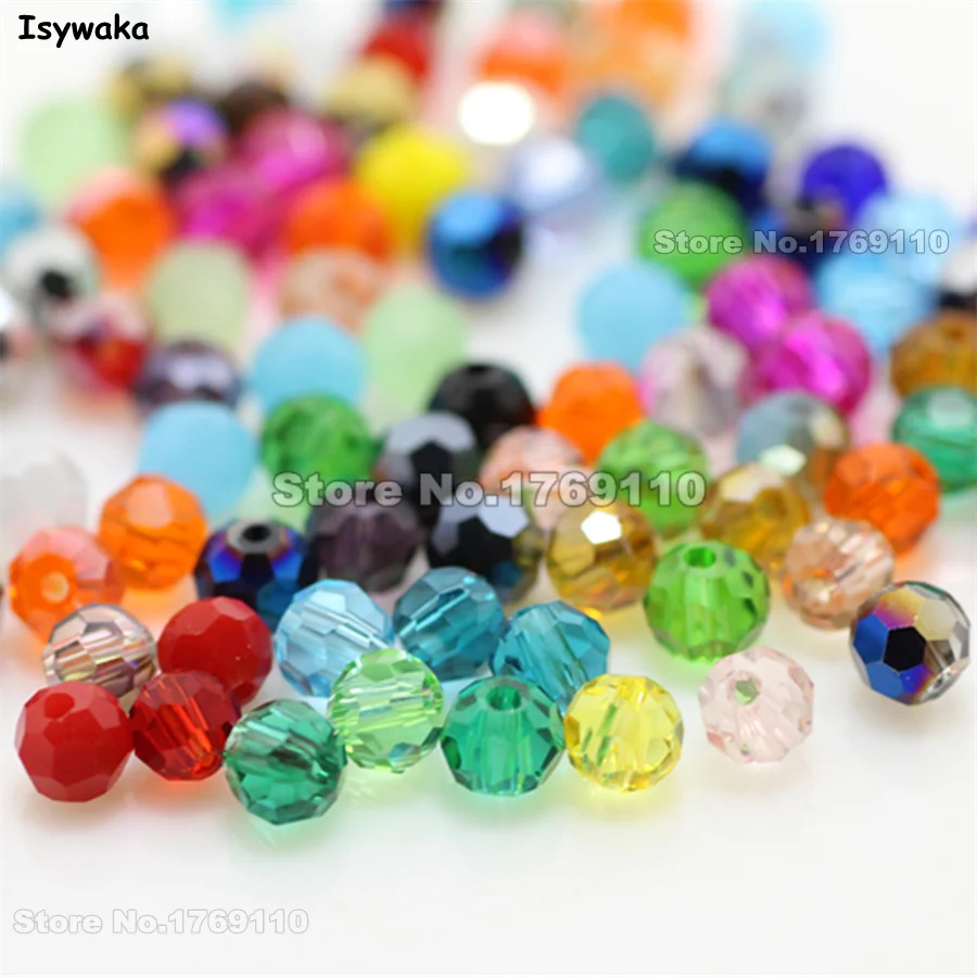 Isywaka Popular Sale Mixed Color 100pcs 4mm Round Austria Crystal Bead Ball Glass Bead Loose Spacer Bead for DIY Jewelry Making