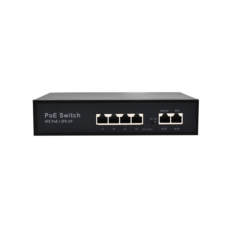 AI + 6KV 10/100M Switch Converter 4 Ethernet Port Small Lan Switch 2 Uplink Port POE Switch