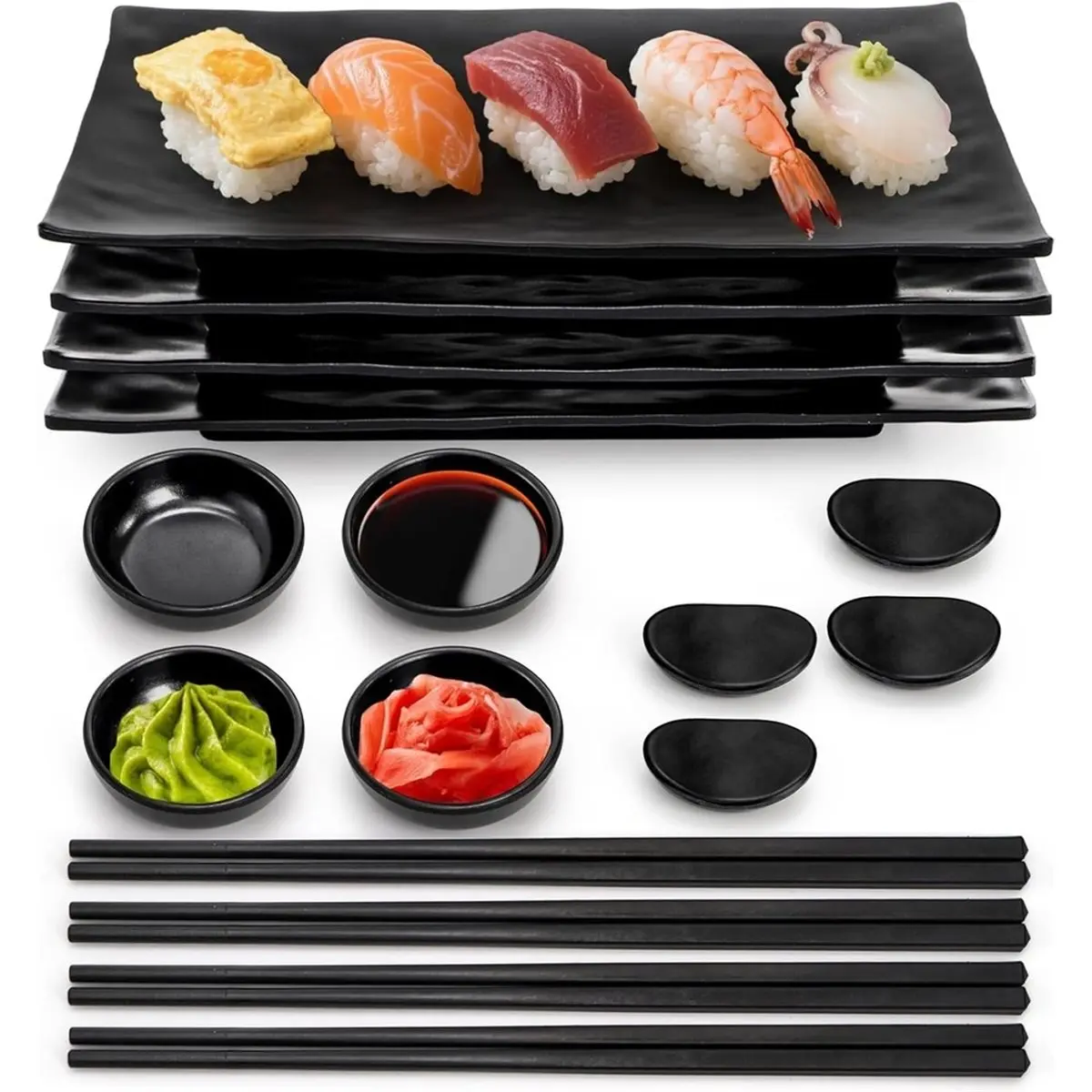 A1294K 1set/16pcs Sushi Dinnerware Set, Home Tableware, Includes Sushi Plates, Bowls, Chopsticks, and Chopstick Rest SUMMER