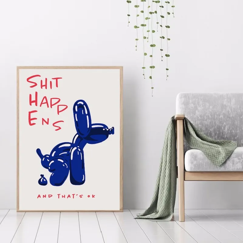 Funny Toilet Abstract Colorful Balloon Dog Canvas Painting Posters Modern Pop Wall Art Print Pictures for Bathroom WC Decor