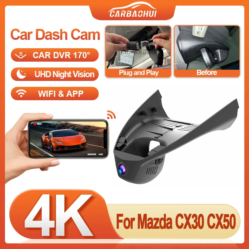 

Plug and Play HD 4K Car DVR for Mazda CX-30 CX-50 CX30 CX50 EV 2020 2021 2022 2023 Dash Cam Camera Video Recorder DashCam 2160P