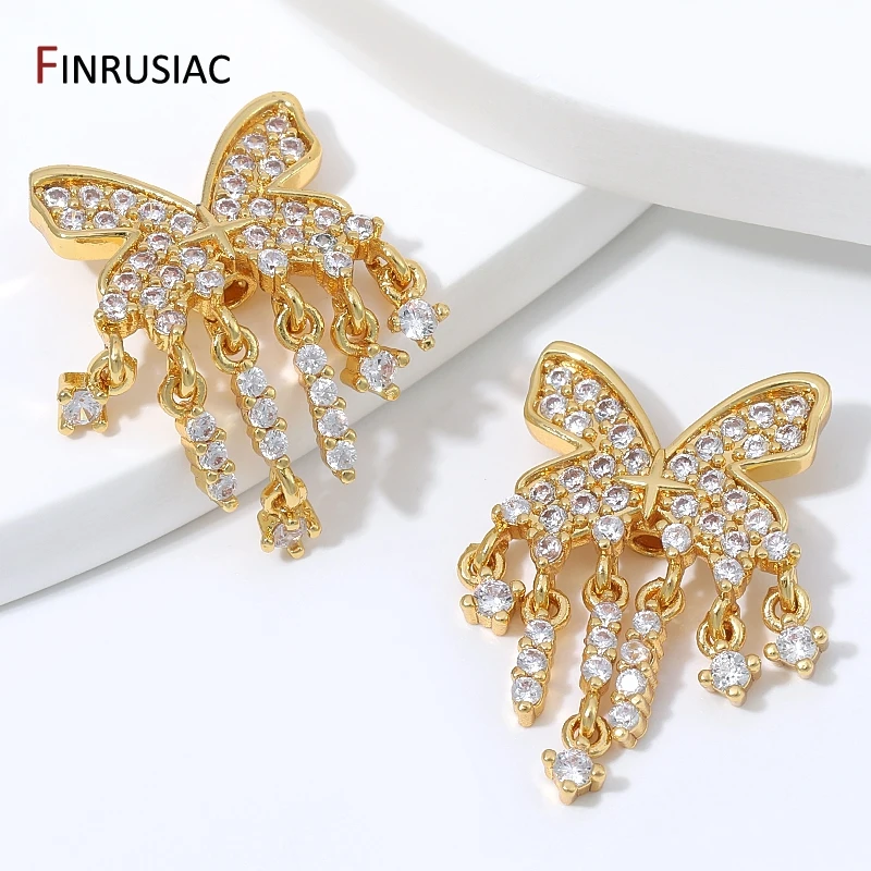 18K Gold Plated Brass Zircon Butterfly Spacer Beads,Dangle Tassel Charm Separator Beads for DIY Pearl Bracelet Necklace Supplies view 2