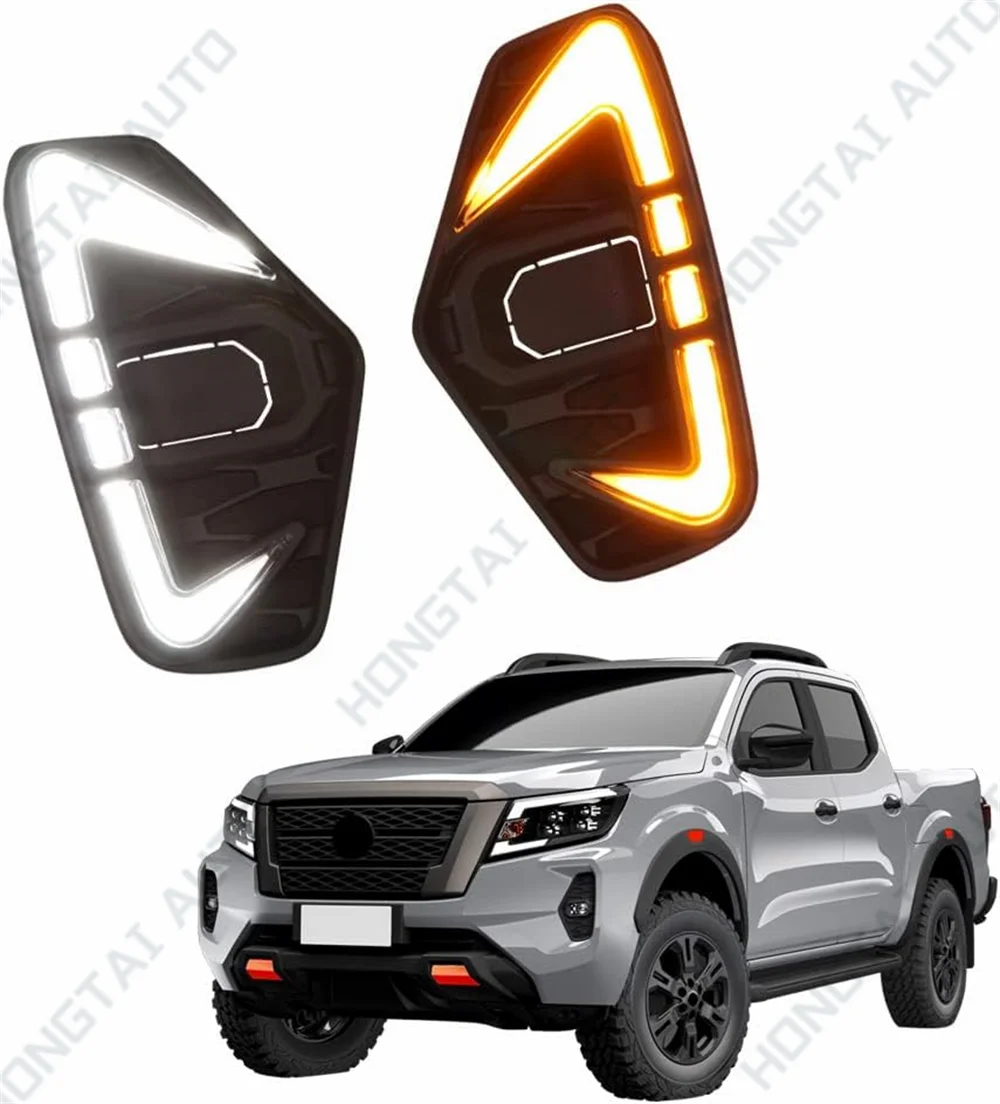

LED Daytime Running Light for Nissan Navara NP300 2020 2021-2023 Frontier Bumper Scanning DRL Streamer White Yellow Turn Signals