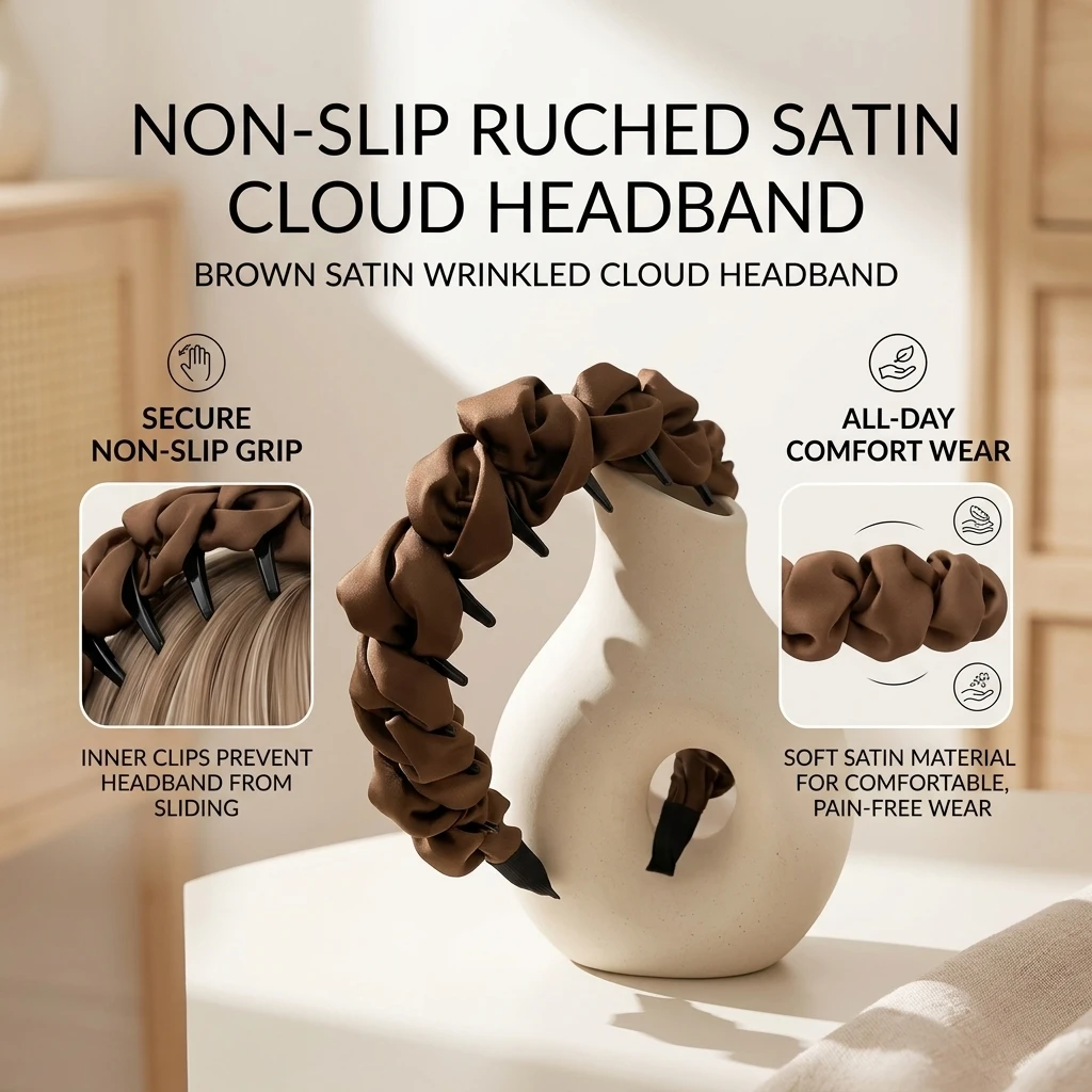 Fashionable Anti Slip Headband For Women Korean Style Satin Bubble Headband Girls Daily Headwear Elegant Hair Accessories 1pc