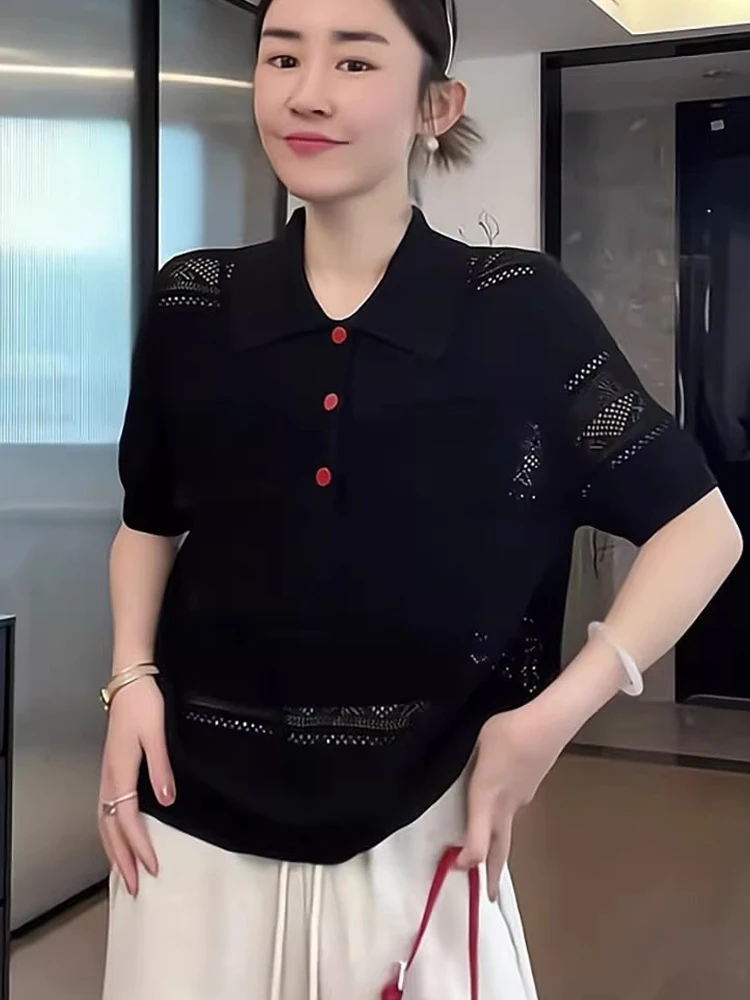 Faionable Hollow out ort Sve Prendas de punto Diseño simple Top de verano Sli Viaje versátil Apropriado Coreano Sle Stra...