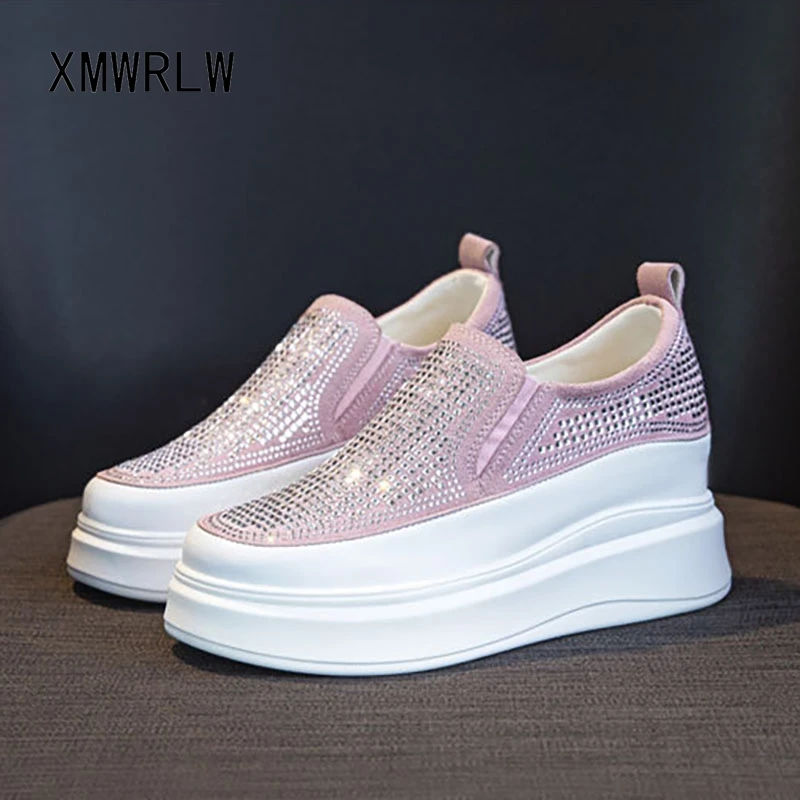 

XMWRLW, женская обувь на высоком каблуке, модные женские лоферы со стразами, весна-осень 2023, женские лоферы на платформе, туфли без шнуровки