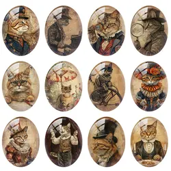 10 stks/partij Steampunk Kat Bloem Ovale Foto Glas Cabochon Plaksteen Demo Plat Cameo Voor Diy Sieraden Maken Levert