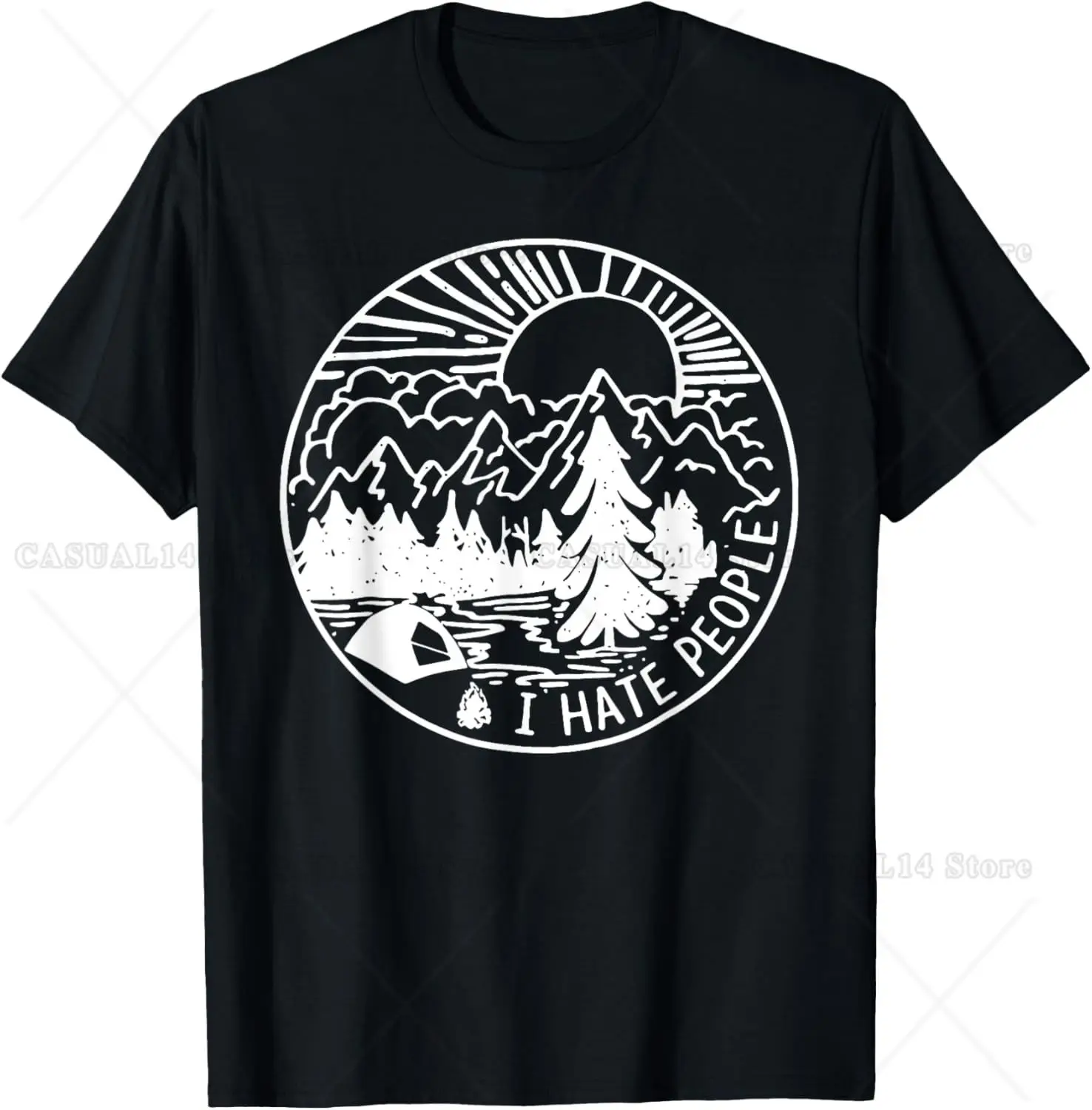 I Hate People But Love Camping T-Shirt Outdoor Adventure Lovers Short Sleeve Cotton Breathable