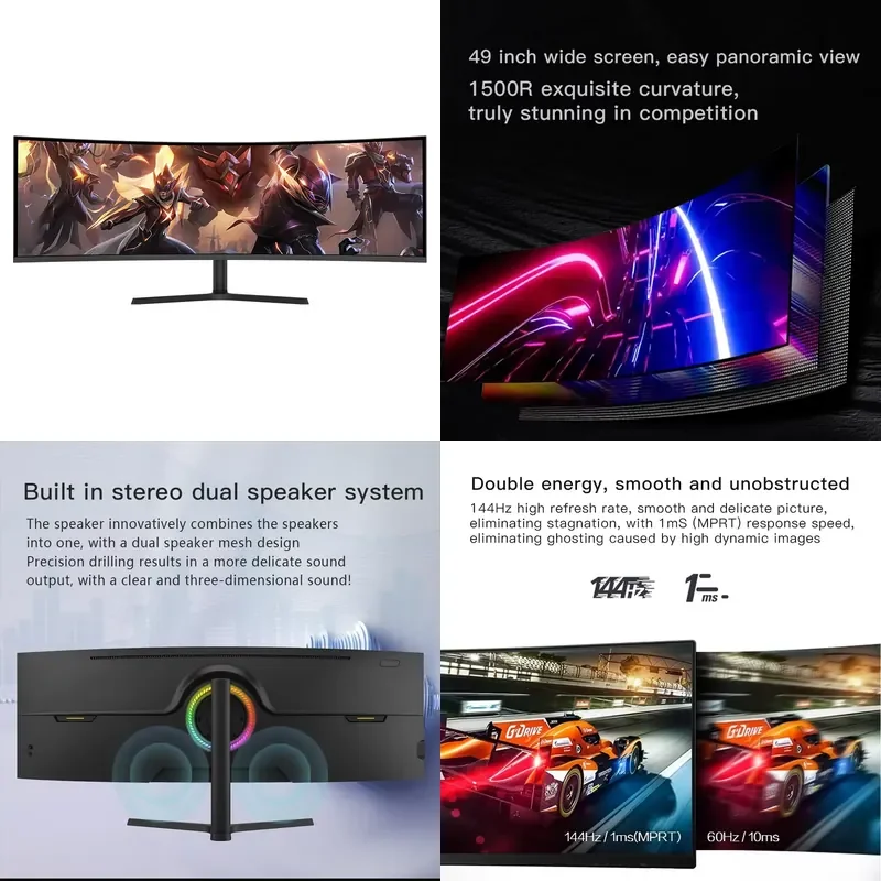 49 Inch 144Hz Ultra Wide 32:9 Curved Screen 1500R Panel 5K 5120*1440 144Hz For Gaming