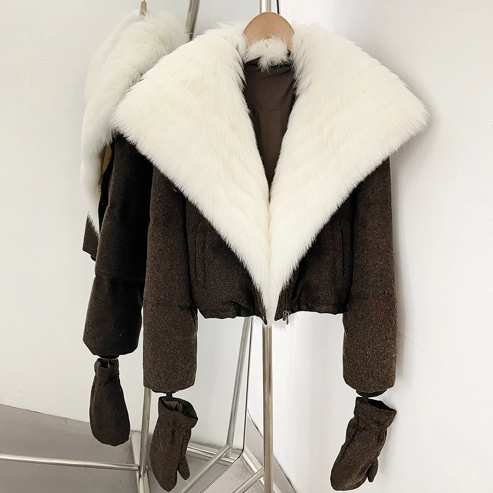 OFTBUY Daunenjacke mit passenden Handschuhen, neue, warme Winterjacke mit echtem Fuchspelz, luxuriöse Damenjacke aus Wollmischgewebe. – Detail 11