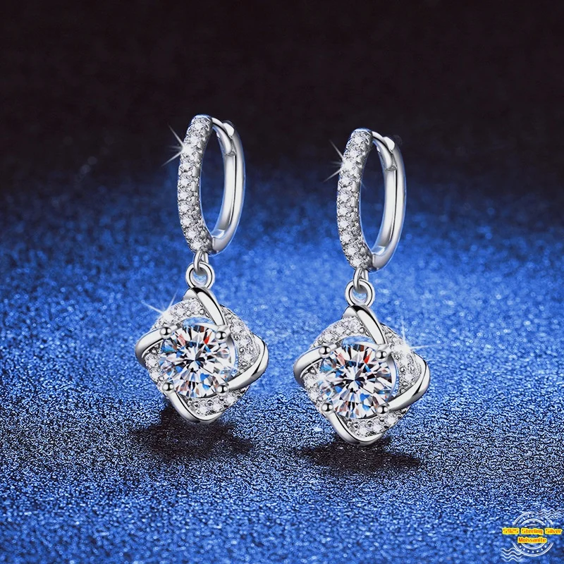 2.0ct Moissanite S925 Silver Drop Earrings for Women Plated Platinum Windmill Tassel Ear Stud Lover Gift Jewelry Wholesale