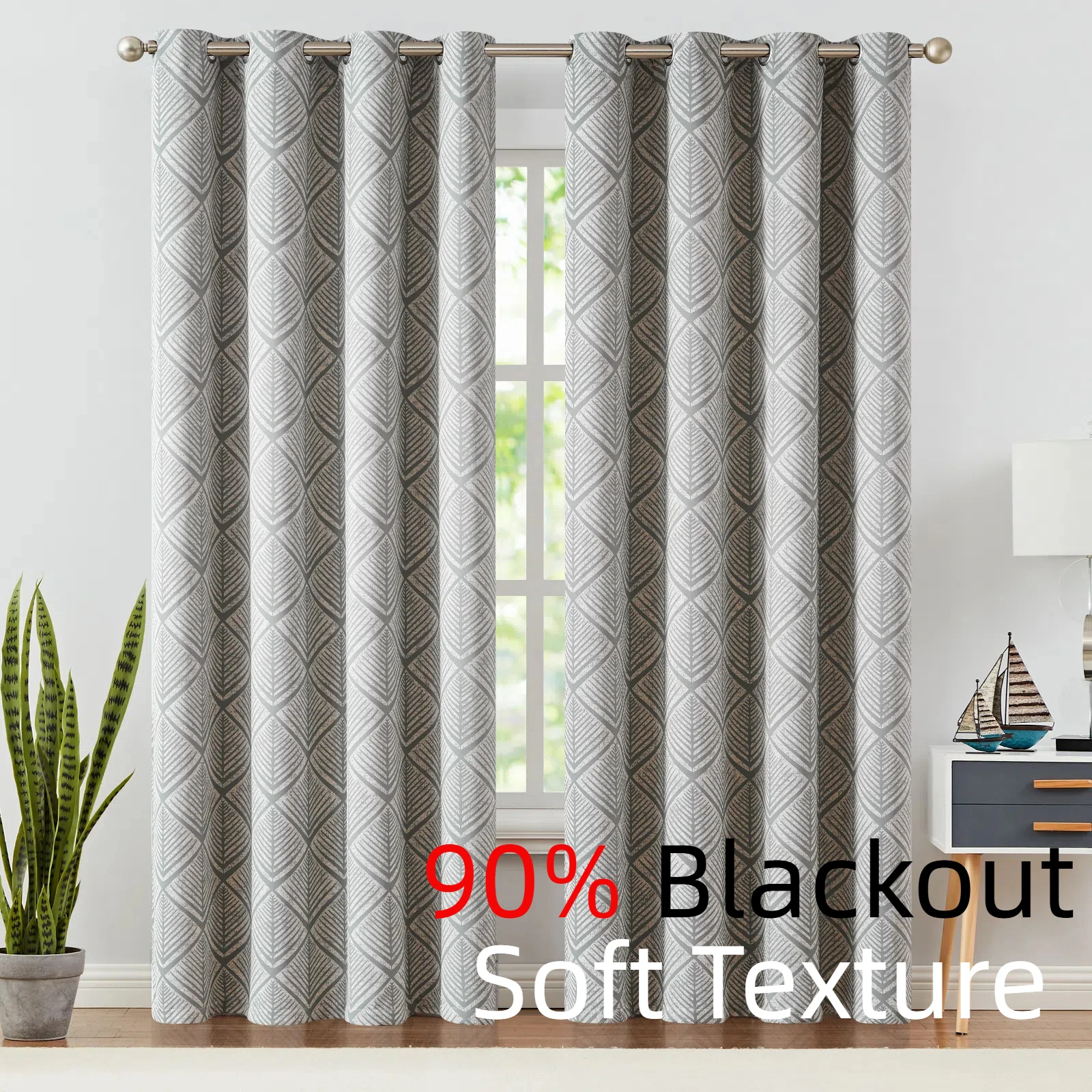 

JINCHAN 1 PC 90% Blackout Curtains for Living Room Geometric Patterned Grommet Curtains for Living Room & Bedroom Window Curtain