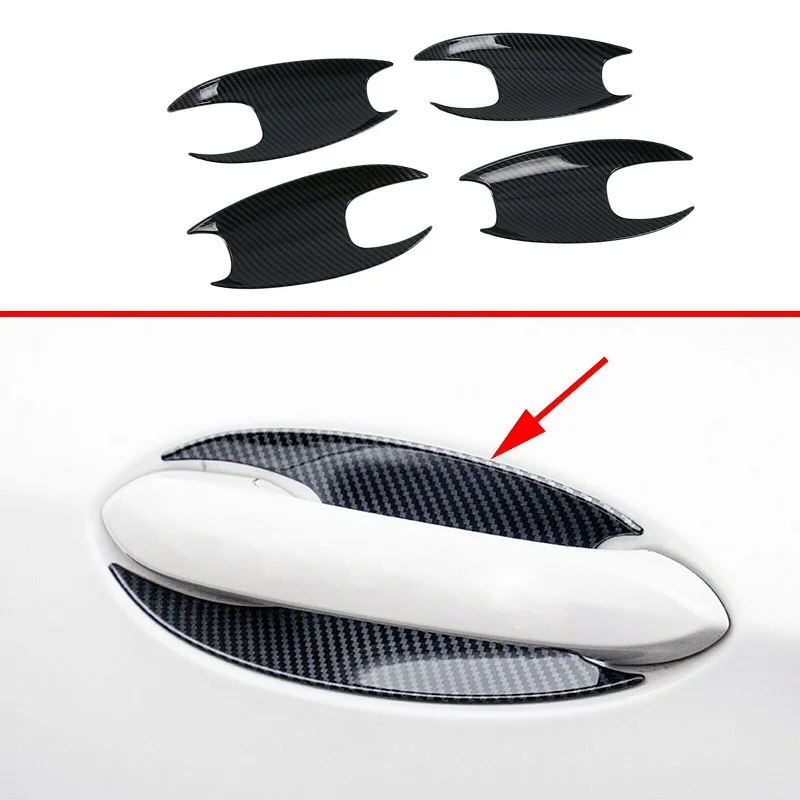 

4X For BMW X3 2018-2021 Carbon fiber Chrome Car Door Handle Cover Cup Bowl Trim Sticker Styling Accessories