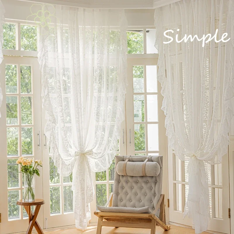 Small Fresh Style Curtains for Living Room Simple Light Luxury Lace Tulle Bedroom Dining Vertically Romantic Grace Custom Size